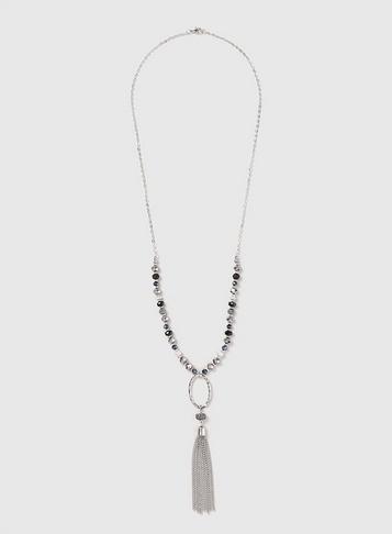 Dorothy Perkins Silver Look Dark Bead Mix Lariat Necklace