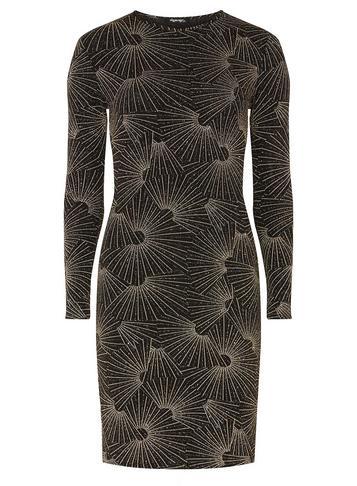 Dorothy Perkins Petite Black And Gold Firework Print Dress