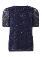 Dorothy Perkins Navy Sequin Ruched Sleeve Lace Top