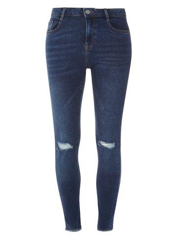 Dorothy Perkins *tall Blue Rip Knee Raw Hem Jeans