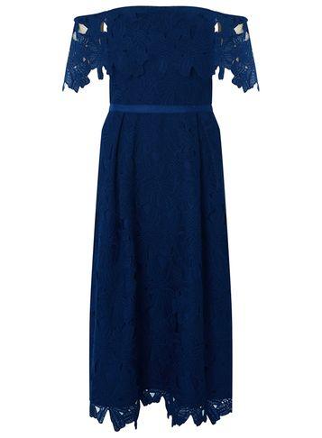 Dorothy Perkins *luxe Navy Lace Midi Skater Dress