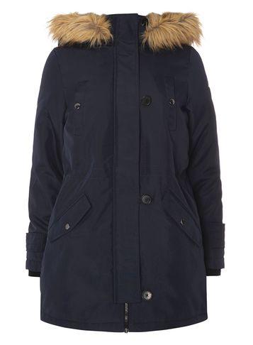 Dorothy Perkins *vero Moda Navy Faux Fur Trim Parka Coat
