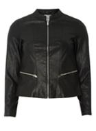 Dorothy Perkins Petite Black Collarless Faux Leather Jacket
