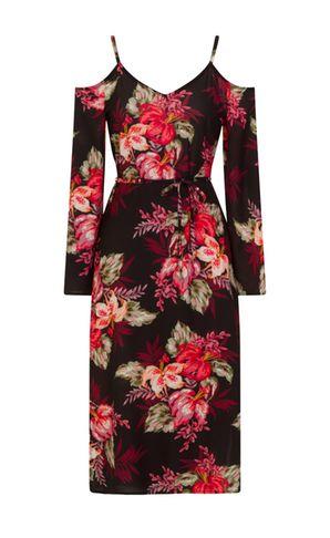 Dorothy Perkins *girls On Film Black Floral Midi Shift Dress