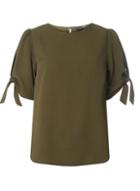 Dorothy Perkins Khaki Tie Puff Sleeve Top