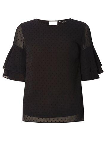 Dorothy Perkins Black Dobby Ruffle Top