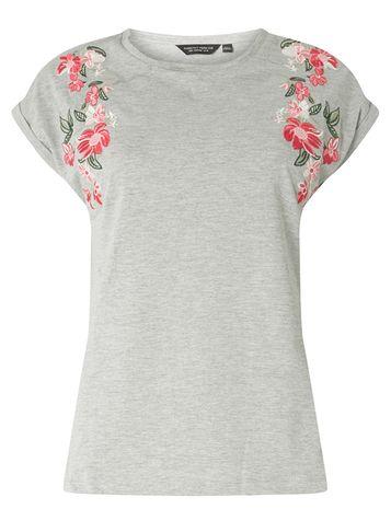 Dorothy Perkins Grey Embroidered T-shirt