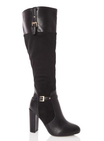 *quiz Black Double Buckle Knee High Boots