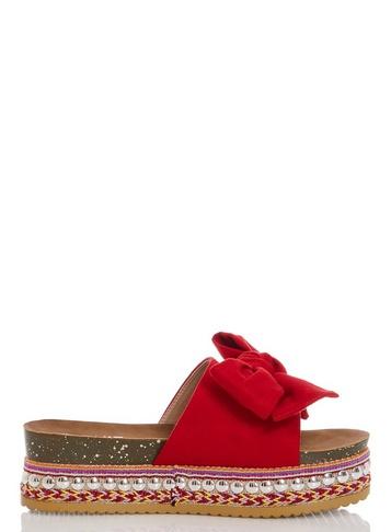 *quiz Red Bow Stud Detail Flatforms