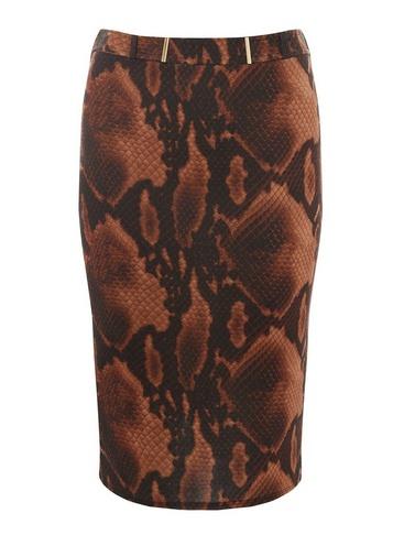 Dorothy Perkins Petite Brown Snake Print Pencil Skirt