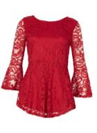 Dorothy Perkins *izabel London Burgundy Lace Dip Hem Top