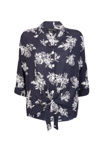 Dorothy Perkins Navy Floral Print Crinkle Shirt