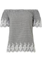 Dorothy Perkins Black And White Gingham Embroidered Bardot Top