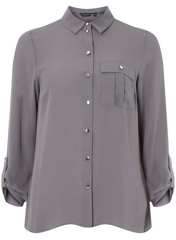 Dorothy Perkins Charcoal Pocket Roll Sleeve Shirt