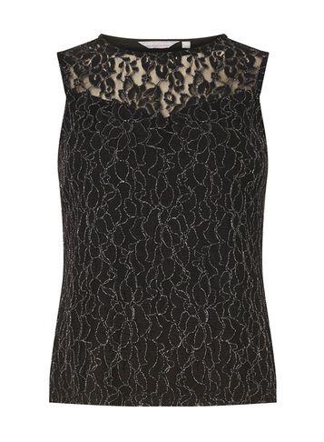 Dorothy Perkins Petite Black Tipped Lace Shell Top