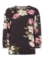 Dorothy Perkins Black And Pink Floral Print Balloon Sleeve Top