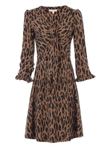 *jolie Moi Camel Leopard Print Tie Front Skater Dress