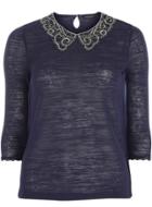 Dorothy Perkins Navy Metallic Collar Top