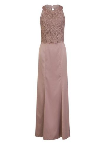 *little Mistress Oyster Crepe Lace Maxi Dress