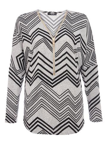 Dorothy Perkins *quiz Black And Grey Light Knit Zip Top