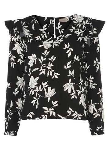 Dorothy Perkins *vero Moda Monochrome Floral Ruffle Blouse