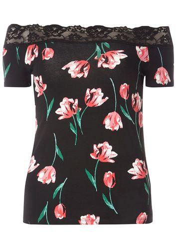 Dorothy Perkins Black Tulip Lace Trim Bardot Top