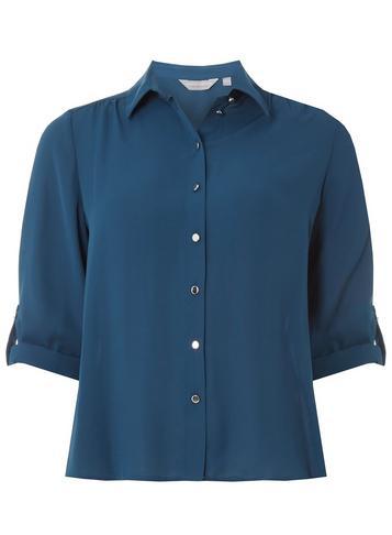 Dorothy Perkins Petite Blue Petrol Roll Sleeve Shirt