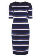 Dorothy Perkins Navy, Nude And Pink Stripe Midi Dress