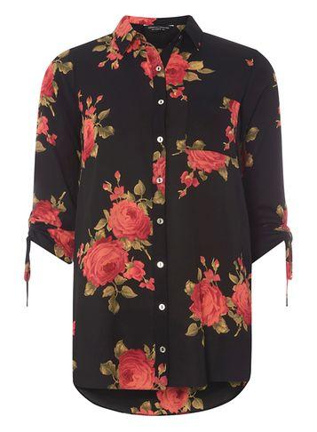 Dorothy Perkins Black Rose Print Longline Shirt