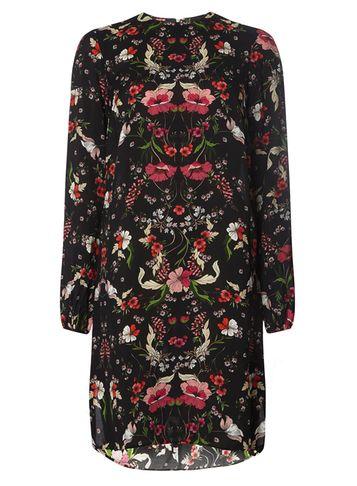 Dorothy Perkins *tall Black Floral Print Swing Dress