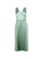 *luxe Sage Satin Pleated Skater Dress