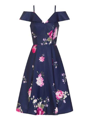Dorothy Perkins *chi Chi London Petite Navy Floral Print Midi Dress