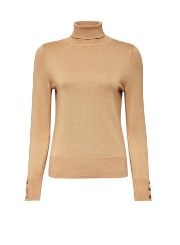 Dorothy Perkins Petite Camel Button Cuff Roll Neck Jumper