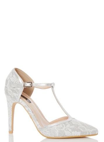 *quiz Silver Glitter Lace T-bar Court Shoes