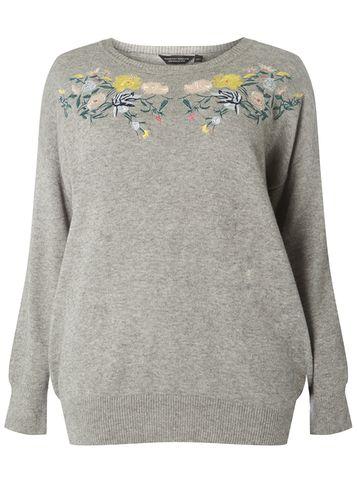 Dorothy Perkins Dp Curve Grey Embroidered Yoke Jumper