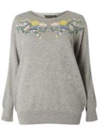 Dorothy Perkins Dp Curve Grey Embroidered Yoke Jumper