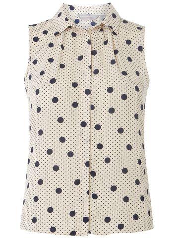 Dorothy Perkins Petite Blush And Navy Spot Print Sleeveless Shirt
