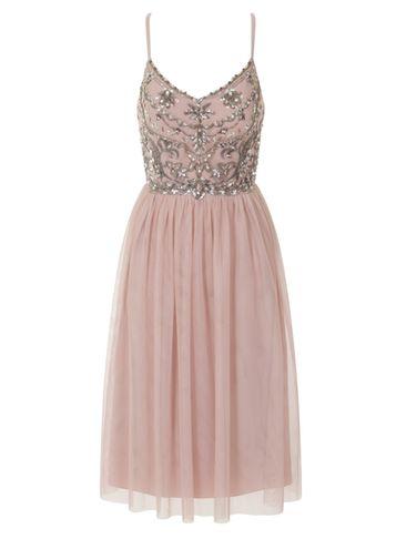Dorothy Perkins *little Mistress Pink Mesh Camisole Midi Skater Dress