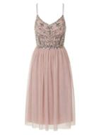 Dorothy Perkins *little Mistress Pink Mesh Camisole Midi Skater Dress