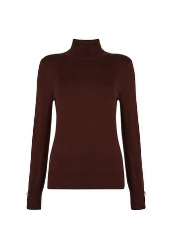 Dorothy Perkins Chocolate Button Cuff Roll Neck Jumper