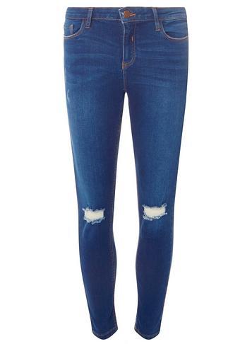 Dorothy Perkins Indigo 'darcy' Knee Ripped Ankle Grazer Jeans