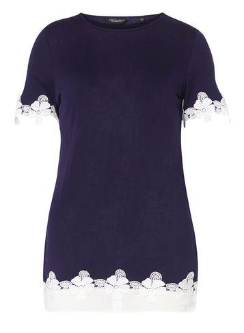 Dorothy Perkins Navy Chiffon Lace Hem T-shirt