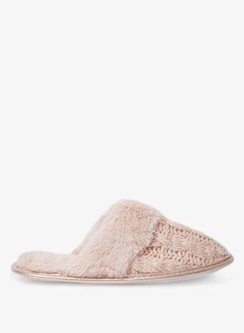 Dorothy Perkins Pink Cable Knitted Mule Slippers