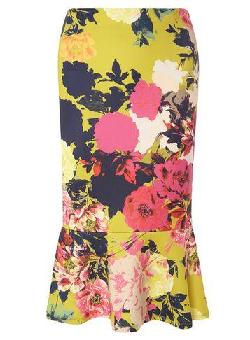 Dorothy Perkins Lime Floral Peplem Pencil Skirt