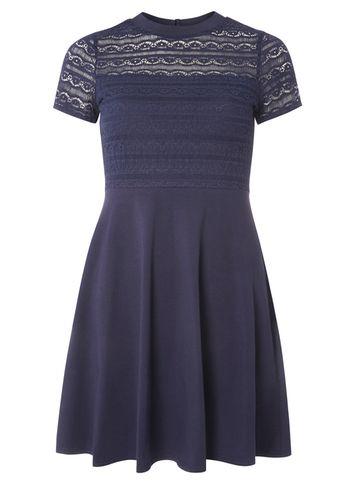 Dorothy Perkins Petite Navy Lace Jersey Dress