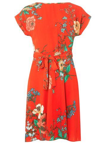 Dorothy Perkins Red Floral Print Tie Skater Dress