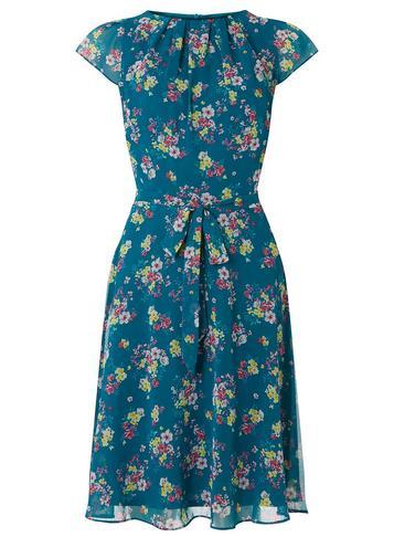 Dorothy Perkins *billie & Blossom Tall Blue Floral Print Chiffon Skater Dress