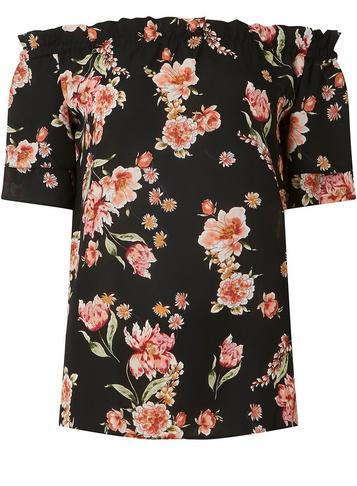 Dorothy Perkins *tall Black Floral Bardot Top