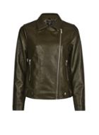 Dorothy Perkins Olive Faux Leather Biker Jacket