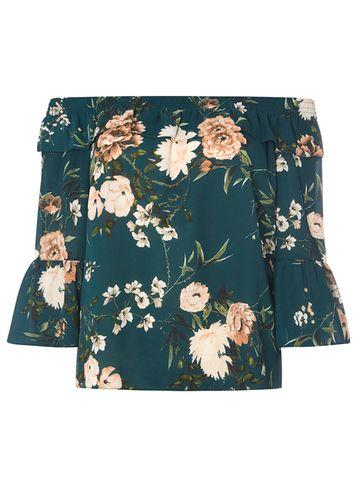 Dorothy Perkins Green Floral Print Bardot Top